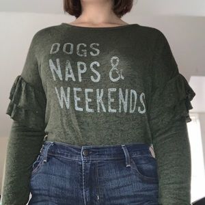 heathered green shirt with quote